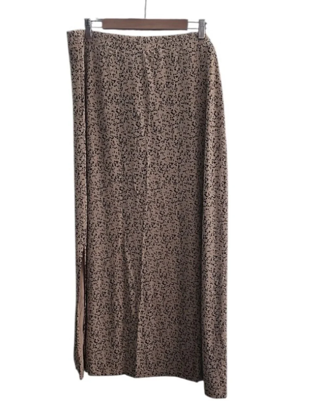 Leopard Print Maxi Skirt Women XXL Side Slit Stretch Pull On NWT Neutral Travel